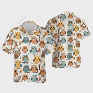 Camisas hawaianas con diseño de búho para hombre y mujer, camisas de manga corta con botones y estampado de búho, camisas casuales de verano para hombre, camisas hawaianas con dibujos de búhos.