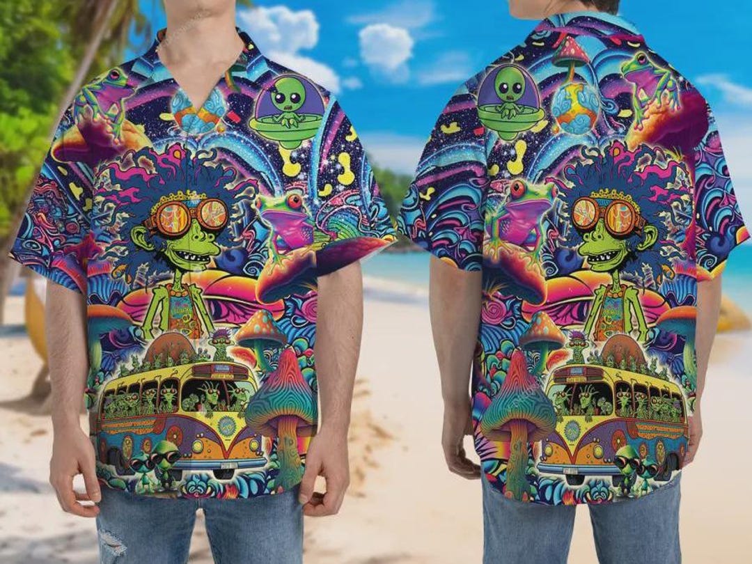 Hippie Alien Unisex Aloha Shirt, Tripping Printed Button Down Shirt ...