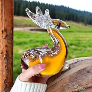 Bambi vintage MCM, figurine animal faon en verre soufflé à la