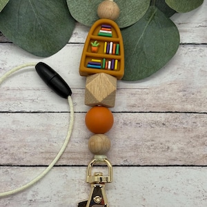 Bookshelf Breakaway Lanyard Arch Teacher Lanyard Cruise Lanyard Librarian Book Lover Silicone Beads Wood Beads