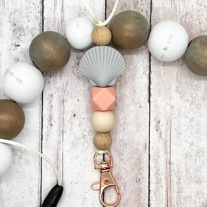 Seashell Shell Breakaway Lanyard Cruise Lanyard Teacher Lanyard Silicone Beads Wood Beads Vacation Pool Grey Gray