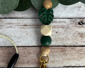 Monstera Leaf Breakaway Lanyard Green Teacher Lanyard Cruise Lanyard Silicone Beads Wood Beads