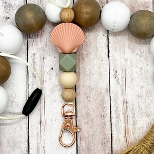 Seashell Shell Breakaway Lanyard Cruise Lanyard Teacher Lanyard Silicone Beads Wood Beads Vacation Pool Pink
