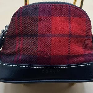 Eine seltene Vintage Coach Tartan gewölbte kleine Mini Rot karierte Wolle Leder Geldbörse