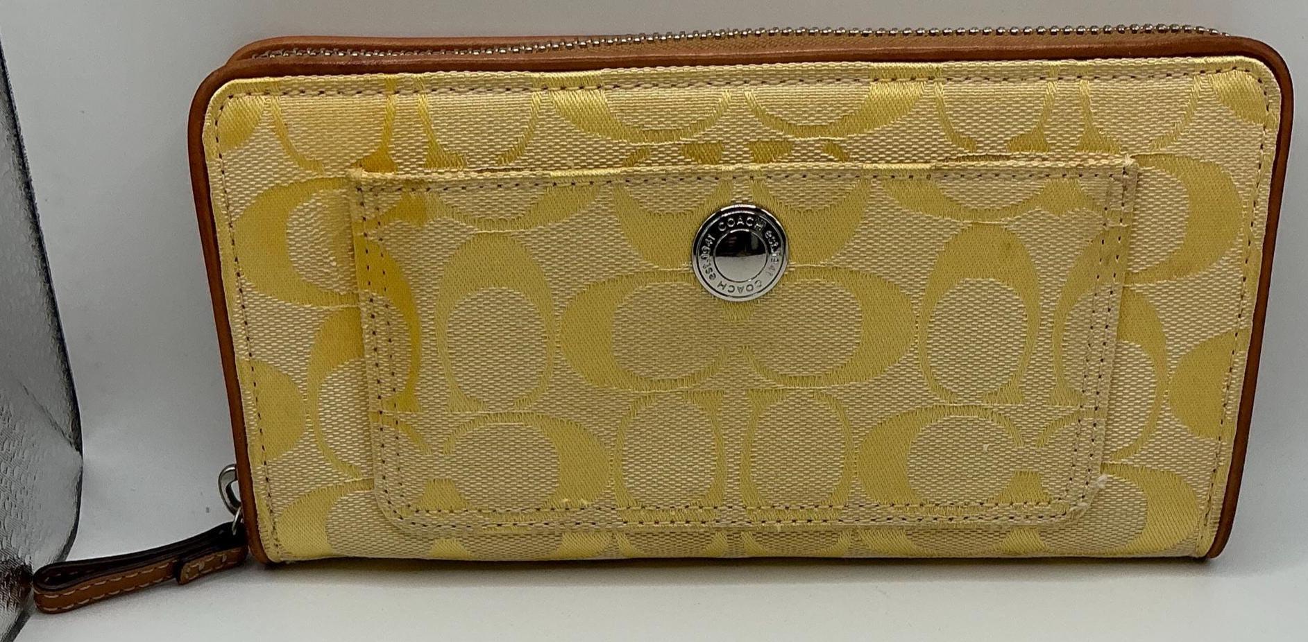 A Very Rare Coach C Print Canvas Yellow Zip Around Accordion 
