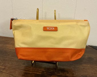 Rare Two Tone Nylon And Leather Zip Tumi Cosmetic Makeup Travel Bag