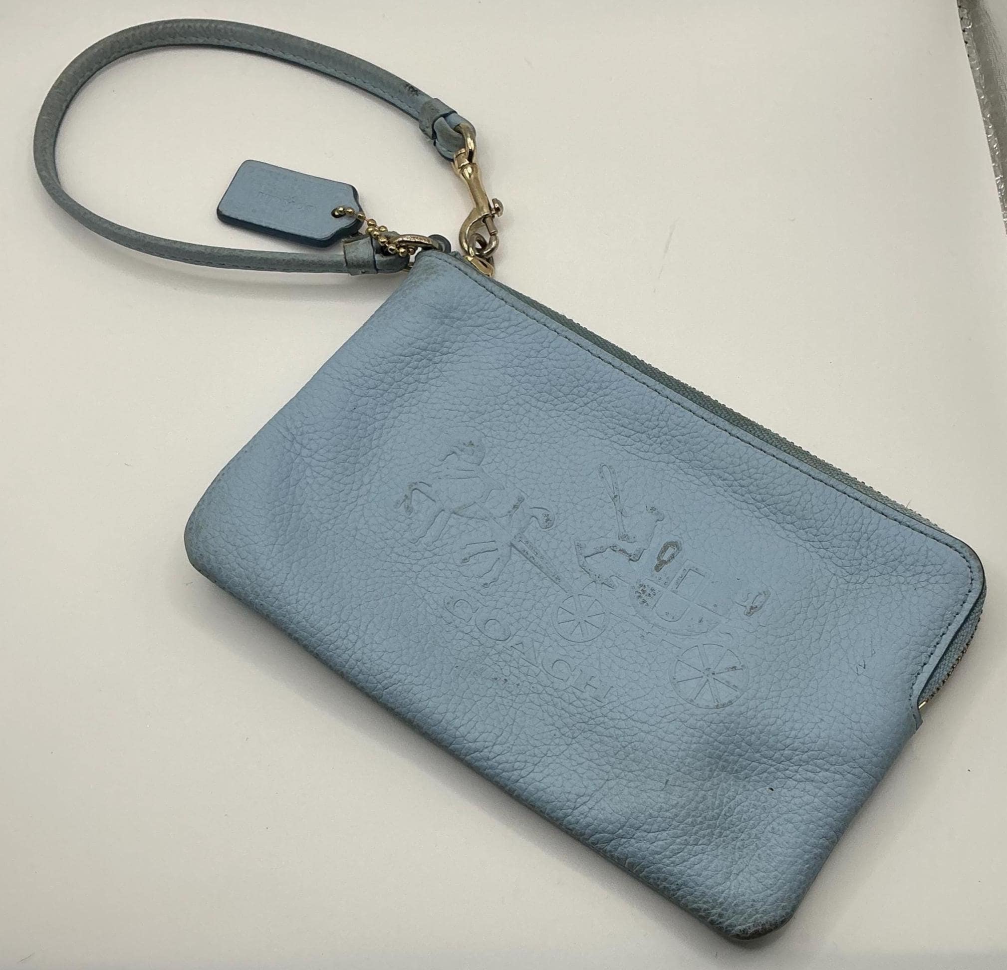 light blue coach wristlet, small and fits cards and... | Depop Coach Powder Blue Wristlet display picture 1