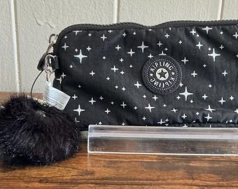 BLK Rare HTF NWT Kipling Lowie white Moon And Stars Print Nylon Wristlet Wallet