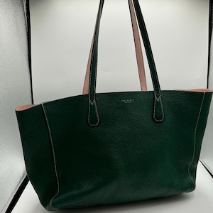 A Rare HTF Out Of Stock Hunter Green Large Tory Burch Leather Tote