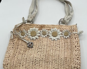 Eine sehr seltene schöne Vintage Stroh Zarte Brighton Daisy Schulter Handtasche