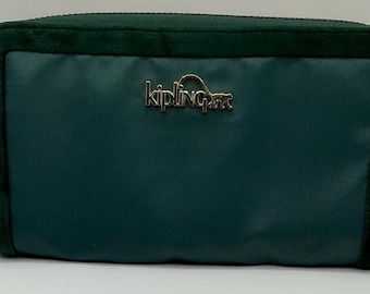A Very Rare Green Kipling Clarissa Zip Around Nylon Velvet Trim Wallet