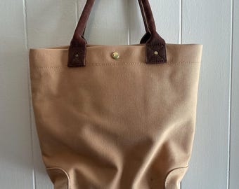 Rare Vintage J.CREW Thick Heavy Canvas Khaki Color Large Tote Bag Handbag