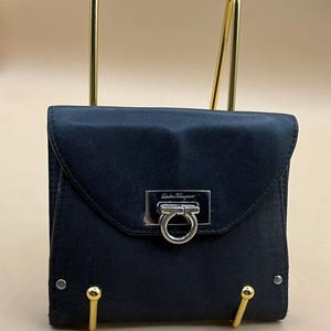 Un beau portefeuille vintage noir rare en cuir/tissu Salvatore Ferragamo Snap