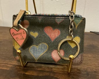 Rare Vintage Dooney & Bourke Rainbow Hearts Y2K Zip Coin Purse Keychain Wallet