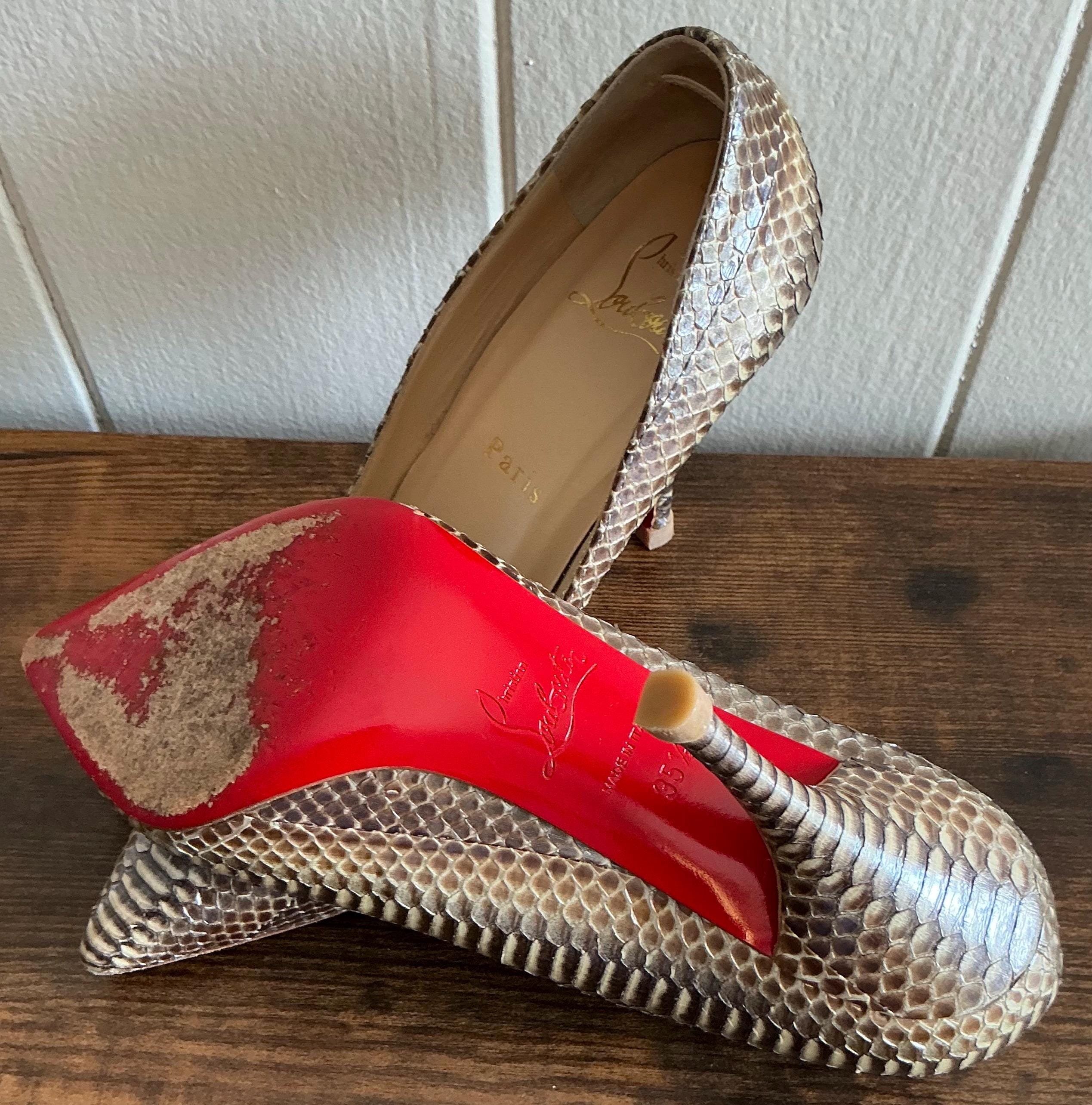Rare Christian Louboutin Two Tone Python Leather Pointed Toe Pumps