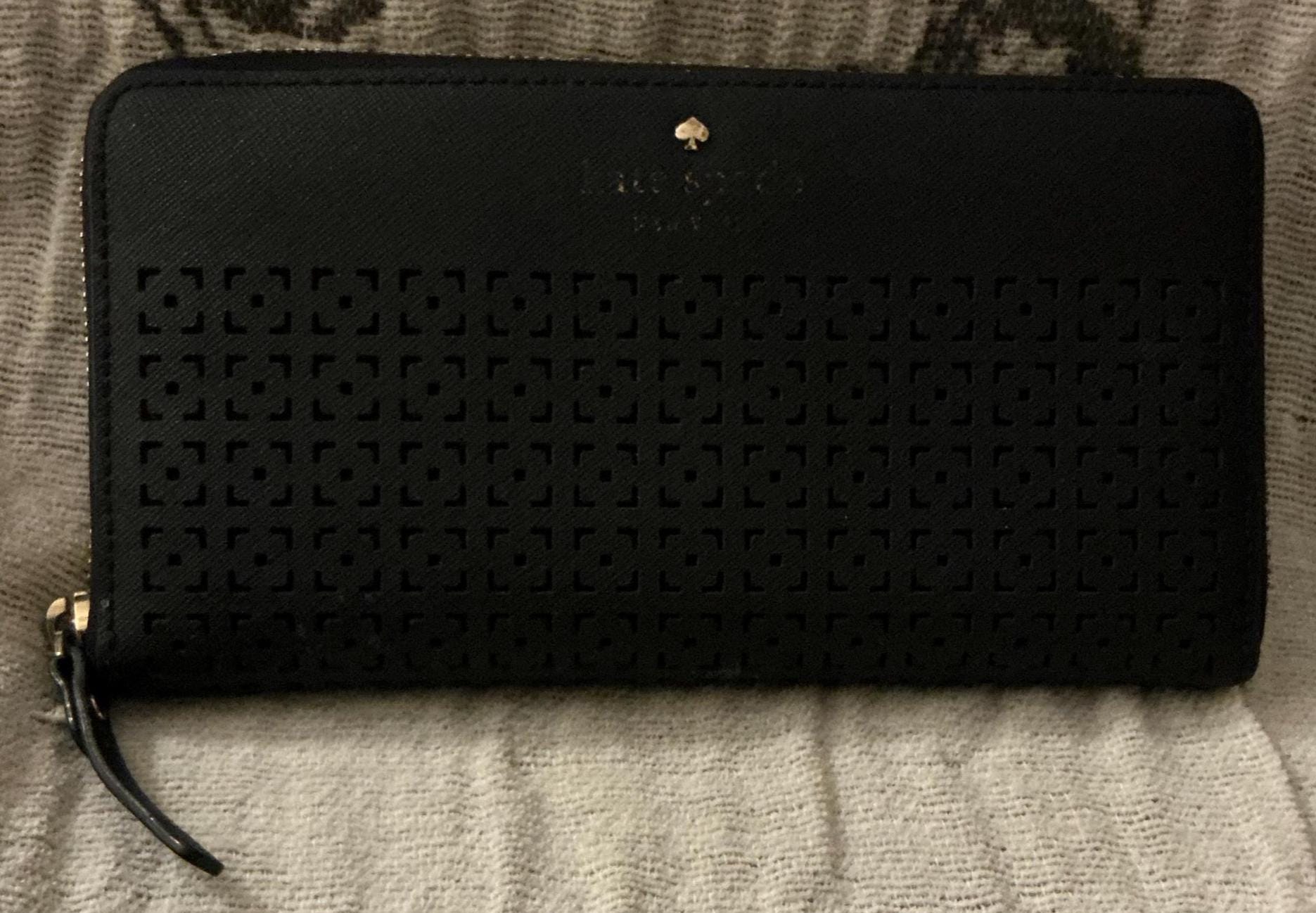A Rare Kate Spade Cedar Street Perforated Lacey Zip Around Dark