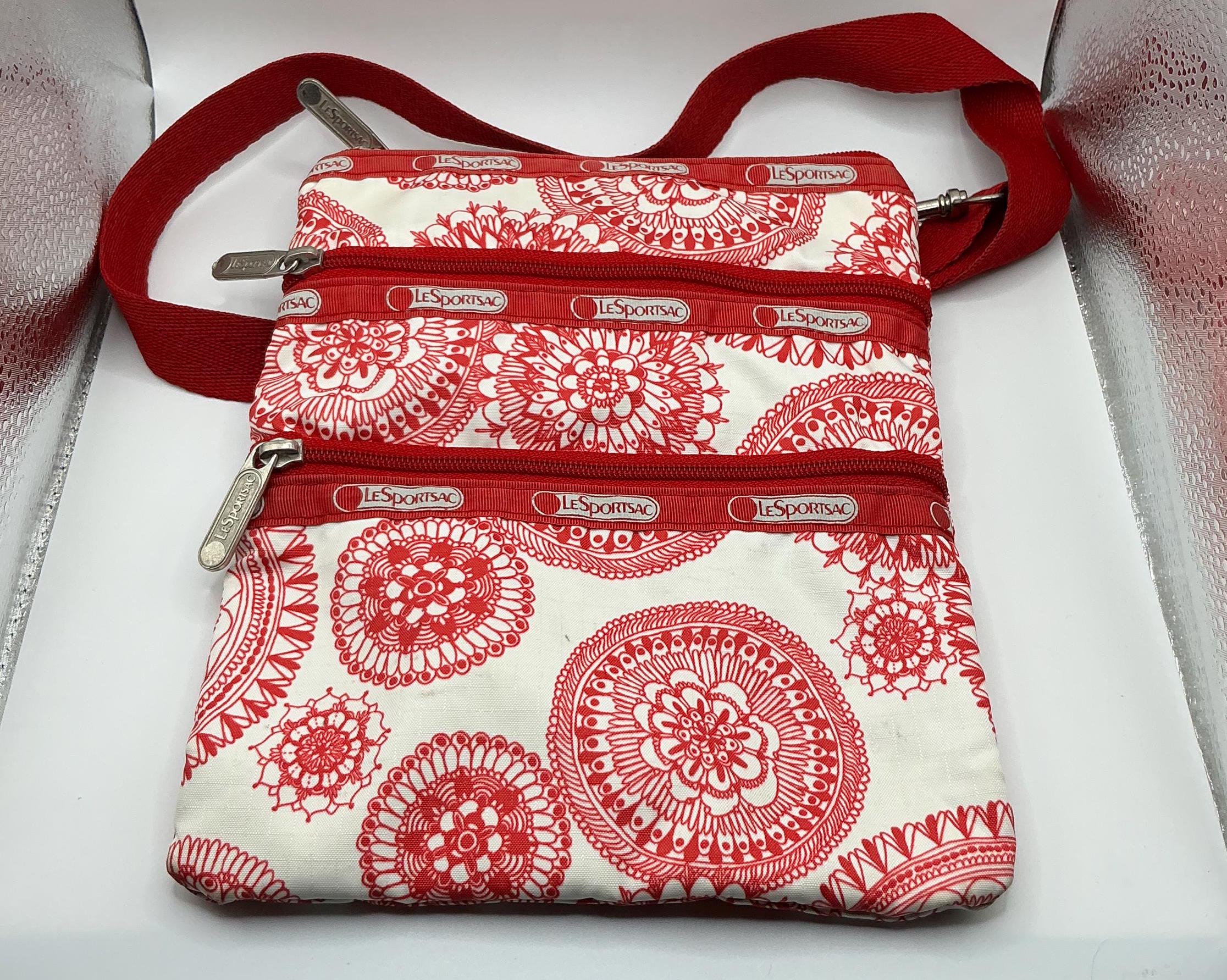 A Rare HTF Vintage Lesportsac Discontinued Print 3 Zip Crossbody
