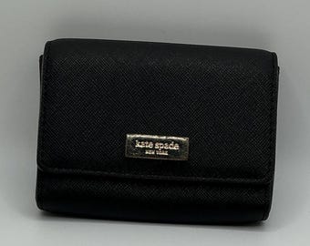 A Vintage Rare HTF Black Leather Kate Spade ID Card Business Card Holder Wallet