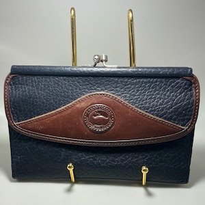 A Very Rare Vintage Navy/Brown Dooney & Bourke Pebbled Leather Kisslock Wallet