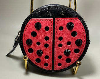 A Rare HTF Modern Vintage Kate Spade Ladybug Leather Coin Purse Wallet Pouch