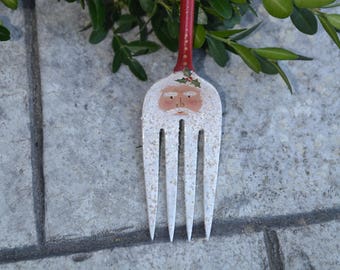 Serving Fork Santa Ornament/Painted Fork/Santa Fork/Vintage Silverware