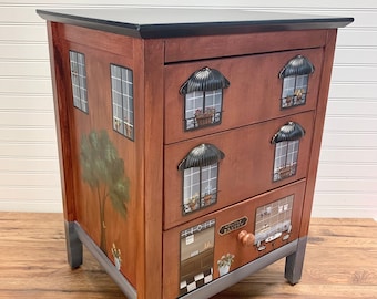Painted Townhouse Nightstand, Townhouse Chest, Cityscape Decor, Painted Building End Table, Brownstone Furniture