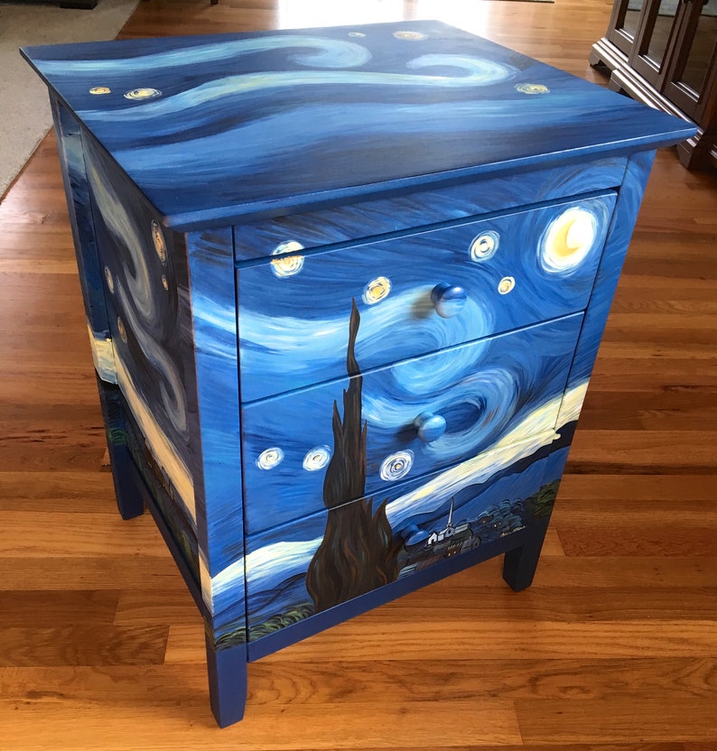 Starry Night Nightstand/Vincent Van Gogh Furniture/Masterpiece Etsy