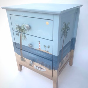 Painted Beach Nightstand, Painted Ocean Nightstand, Beach End Table, Coastal Living Furniture image 4