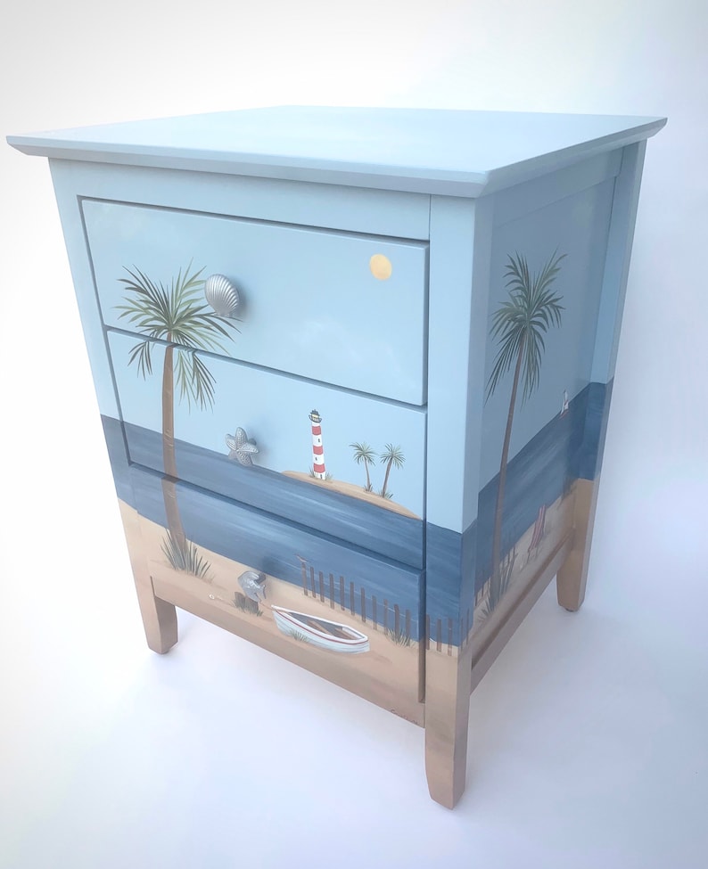 Painted Beach Nightstand, Painted Ocean Nightstand, Beach End Table, Coastal Living Furniture image 4