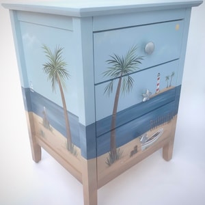 Painted Beach Nightstand, Painted Ocean Nightstand, Beach End Table, Coastal Living Furniture image 1