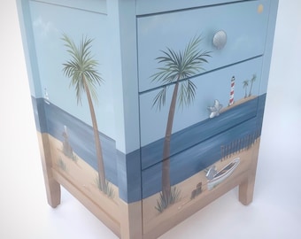 Painted Beach Nightstand, Painted Ocean Nightstand, Beach End Table, Coastal Living Furniture