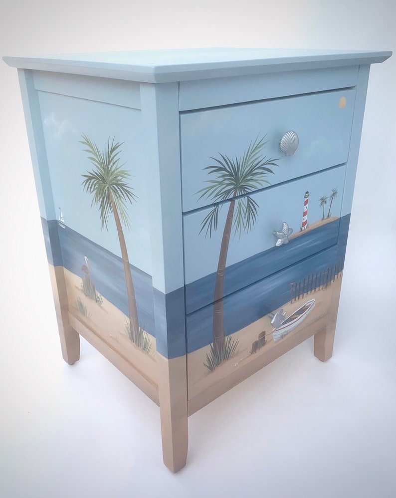 Painted Beach Nightstand, Painted Ocean Nightstand, Beach End Table, Coastal Living Furniture image 1