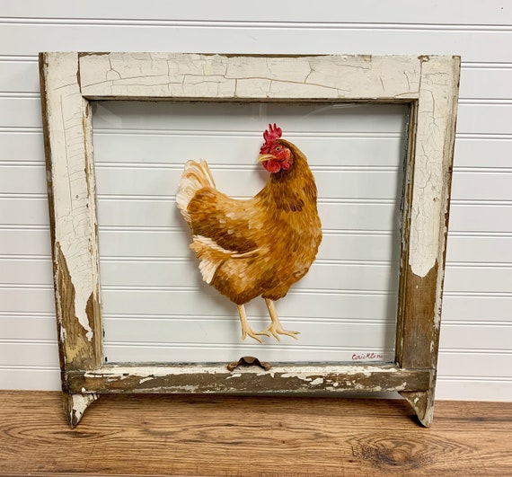 Chicken Window Painted Chicken Window Farm Fresh Eggs Decor Etsy