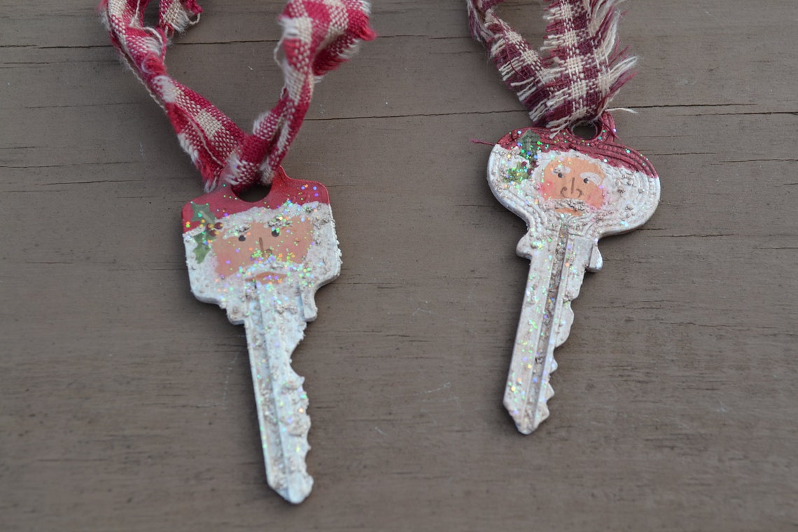 Hand Painted Santa Key Ornament/ Handmade Santa/ Key Art/ | Etsy