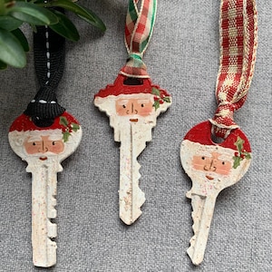 Santa Key Ornament, Painted Santa Key, Christmas Ornament, Handmade Christmas Ornament