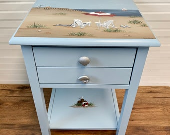 Beach End Table, Ocean End Table, Painted Beach Furniture, Coastal Living Furniture, Painted Beach End Table