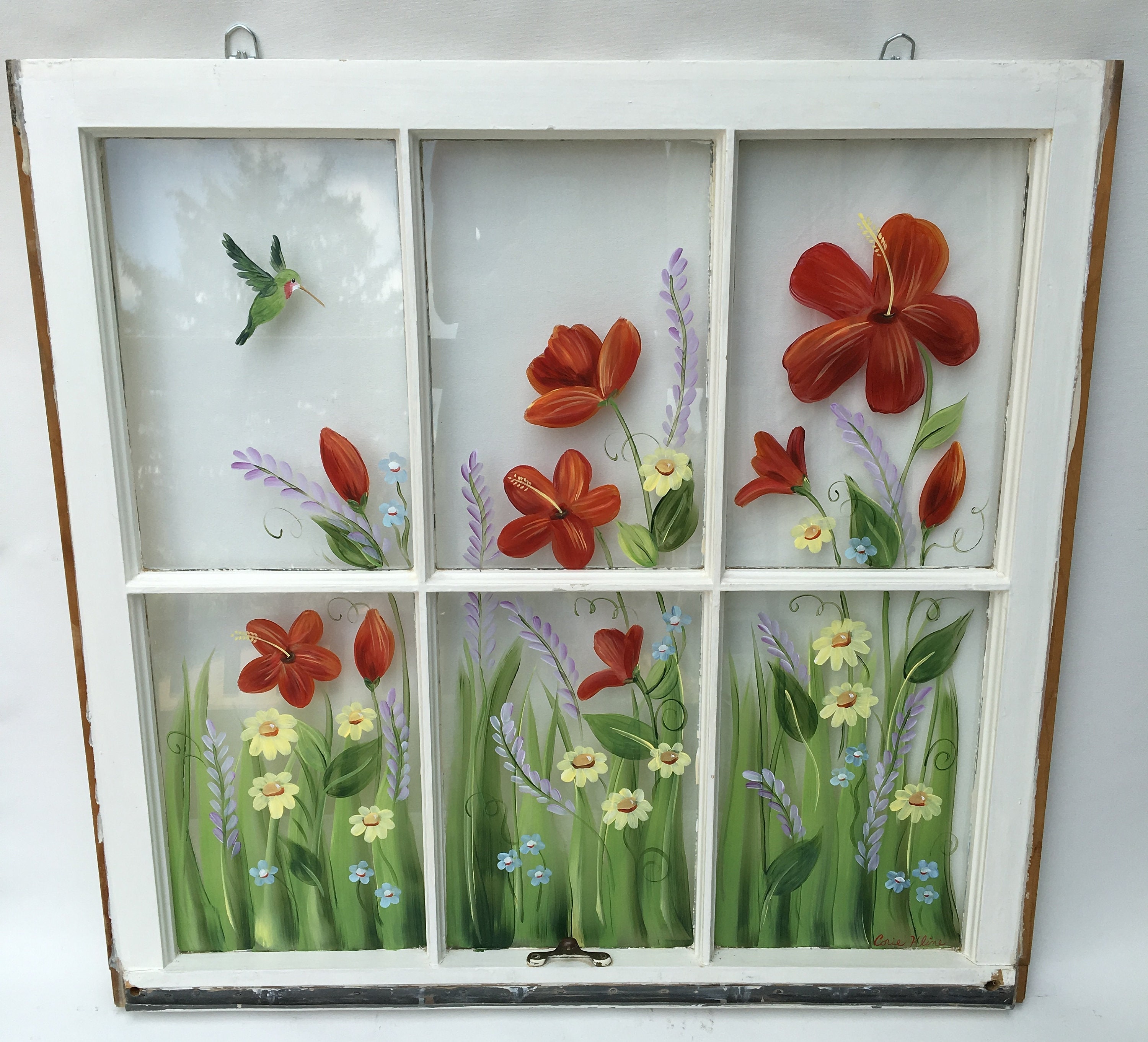 Old Windows/Hand Painted Windows/ Red Etsy