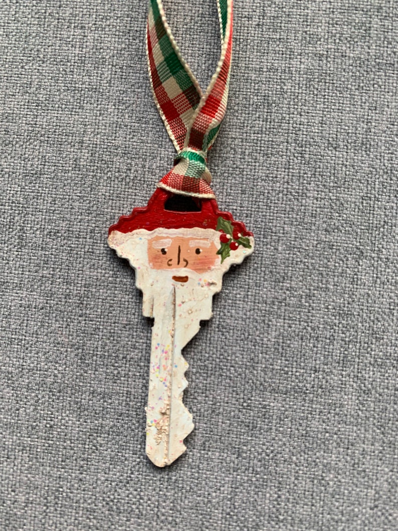 Santa Key Ornament Painted Santa Key Christmas Ornament Etsy