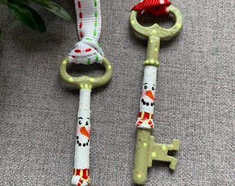 Snowman Key Ornament, Painted Snowman Ornament, Snowman Collectable Ornament