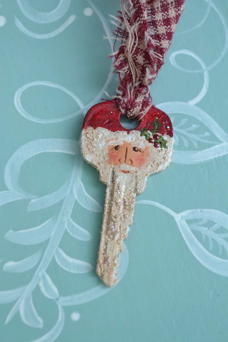 Hand Painted Santa Key Ornament/ Handmade Santa/ Key Art/ Etsy