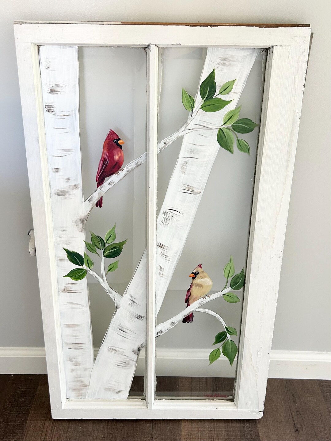 Cardinal Painted Window, Old Painted Window, Cardinal Art, Window Art ...
