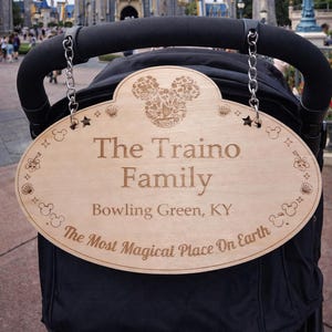 Aangepaste Disney-kinderwagen met Moana-thema bagagelabel scooter naamplaatje - gepersonaliseerd familie-ID-bord - magische vakantie Hawaï Mickey Mouse