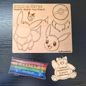 Kit di costruzione Eve con simpatico animale da catturare / Artigianato in legno tagliato al laser, bomboniera di compleanno