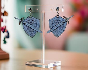 Hylian Shield & Master Sword Earrings: Laser Cut Wood, Nickel Free