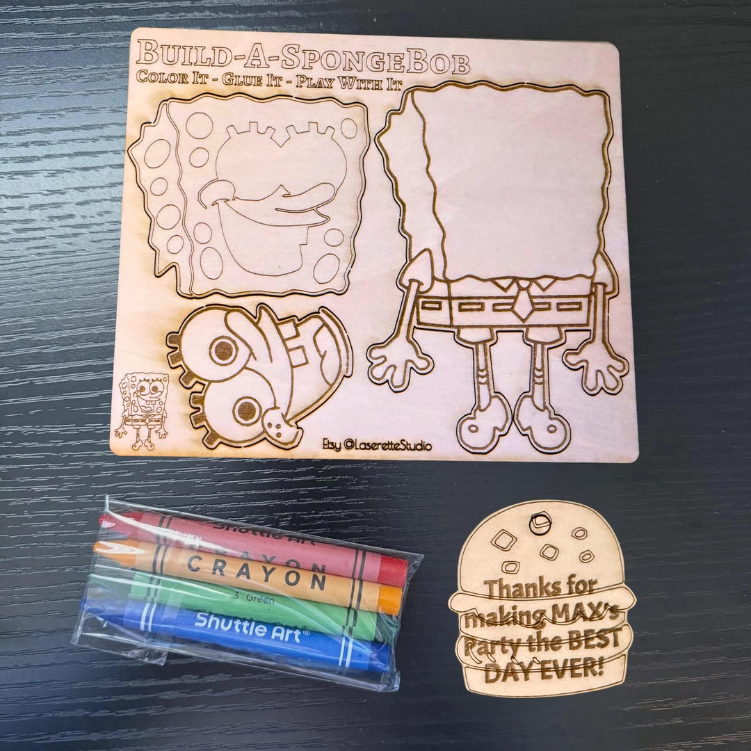 Spongeguy Sponge Guy Bob Build Kit | Laser Cut Wood Craft, Birthday Favor - Etsy
