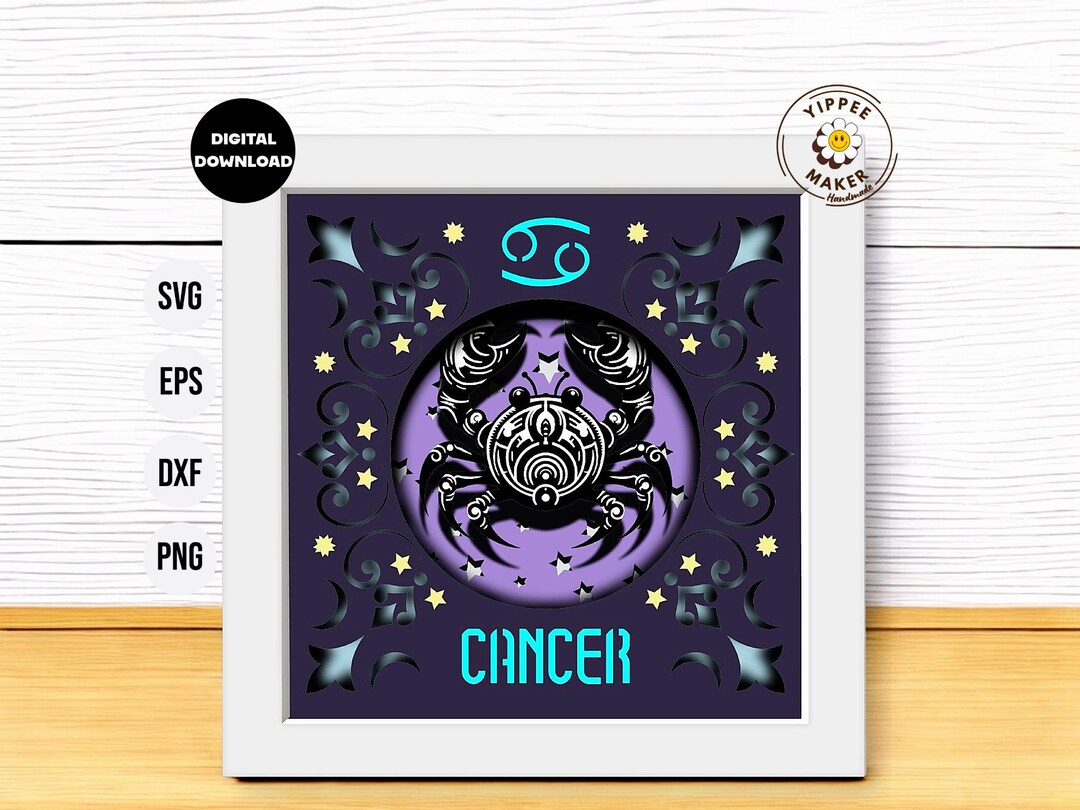 Cancer Zodiac Shadow Box SVG: 3D Astrology Sign Template (digital ...