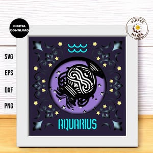 Shadow Box 3D signe du zodiaque Verseau - signes astrologiques 3D SVG Shadow box modèle d'horoscope astrologie multicouche pour Cricut Silhouette
