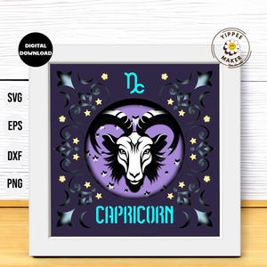 Segno zodiacale Capricorno 3D Shadow Box - Segni astrologici 3D SVG Shadow box multistrato modello di oroscopo astrologico per Cricut Silhouette