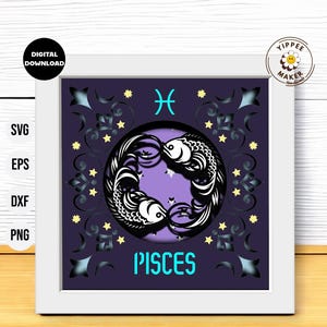 3D Pisces Sternzeichen Sternzeichen Shadow Box - Astrologie Zeichen 3D SVG Shadow Box Multilayer Astrologie Horoskop Vorlage für Cricut Silhouette
