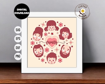 Famille Shadowbox SVG : cadeau de décoration 3D (téléchargement numérique)